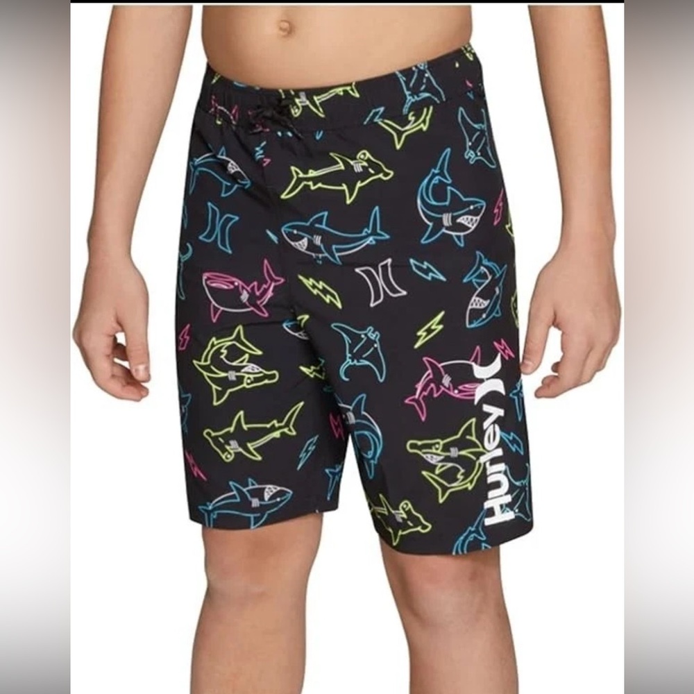 Hurley Boys’ Shark Print Swim Trunks – Size Medium 🦈